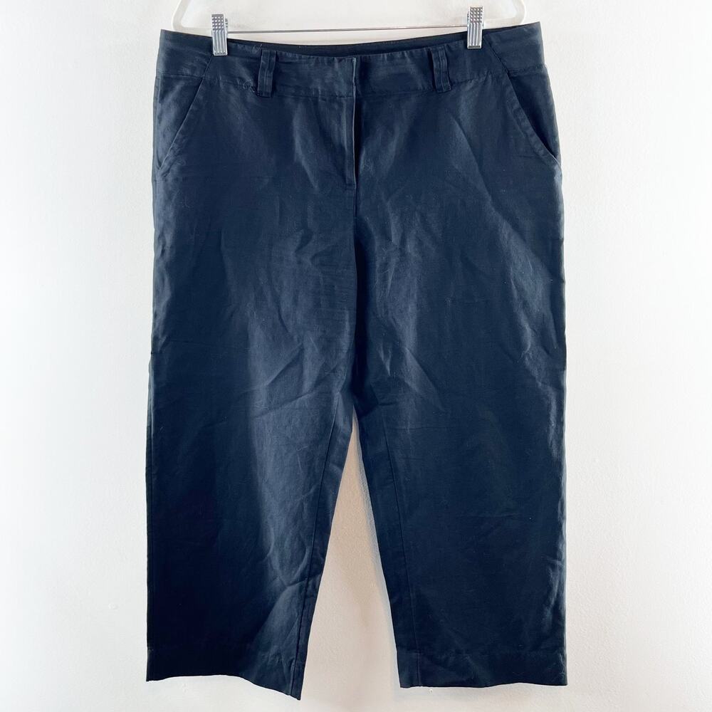 Vineyard Vines Cotton Linen High Rise Cropped Wide Leg Pants Black 14